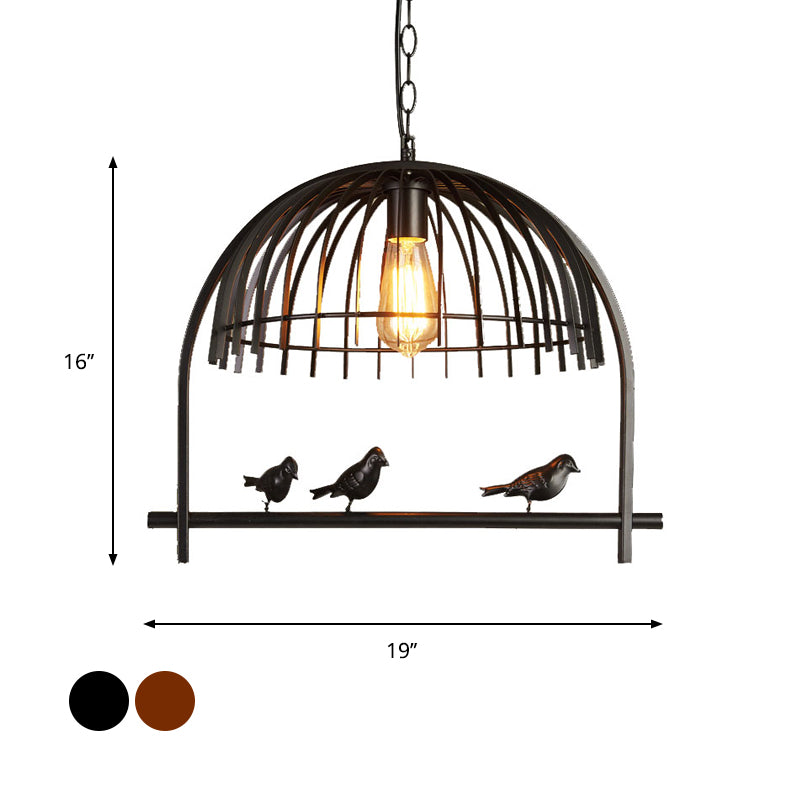 Lodge Style Birdcage Design Hanging Light Fixture 1 Head Iron Pendant Lighting with Wire Dome Shade in Rust/Black