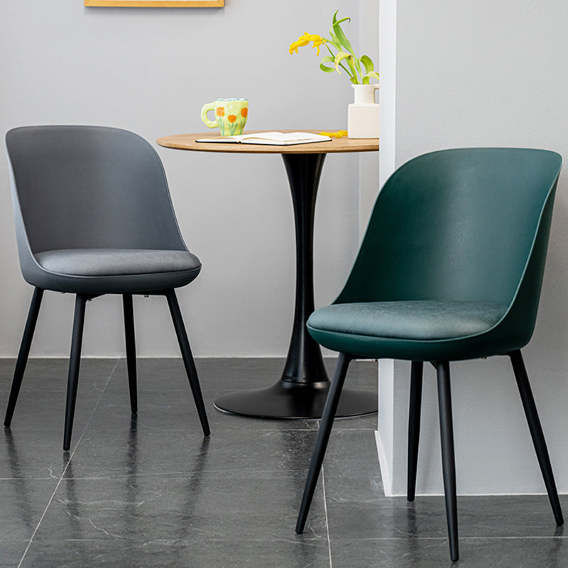 Contemporary Upholstered Dining Chairs Faux Leather and Metal Side Chair