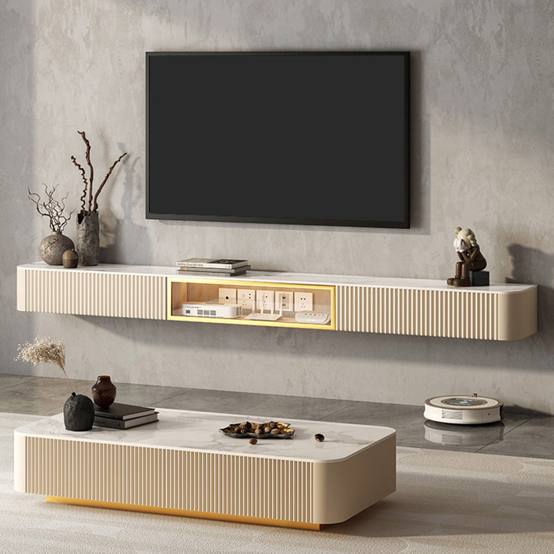 7.87"H TV Stand Glam Style Wall-mounted White TV Console with 2 Drawers