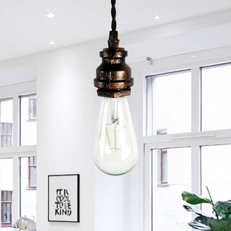 1 Bulb Mini Hanging Ceiling Light Vintage Style Black/Rust Metallic Adjustable Pendant Lighting with Pipe Design