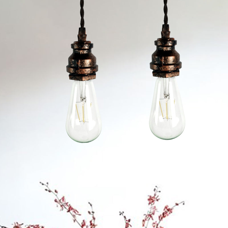1 Bulb Mini Hanging Ceiling Light Vintage Style Black/Rust Metallic Adjustable Pendant Lighting with Pipe Design