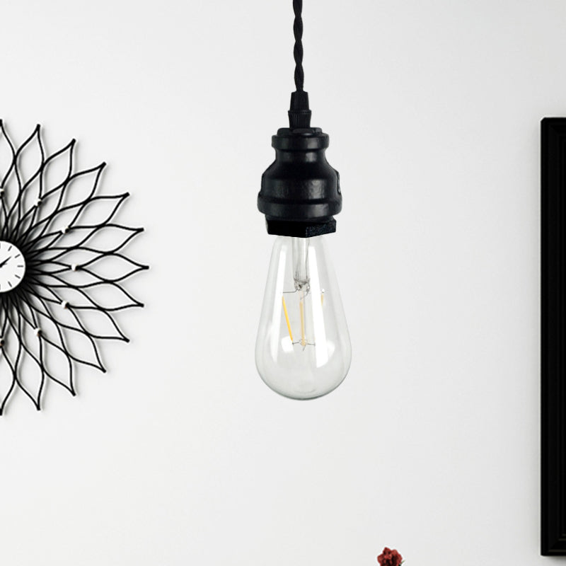 1 Bulb Mini Hanging Ceiling Light Vintage Style Black/Rust Metallic Adjustable Pendant Lighting with Pipe Design