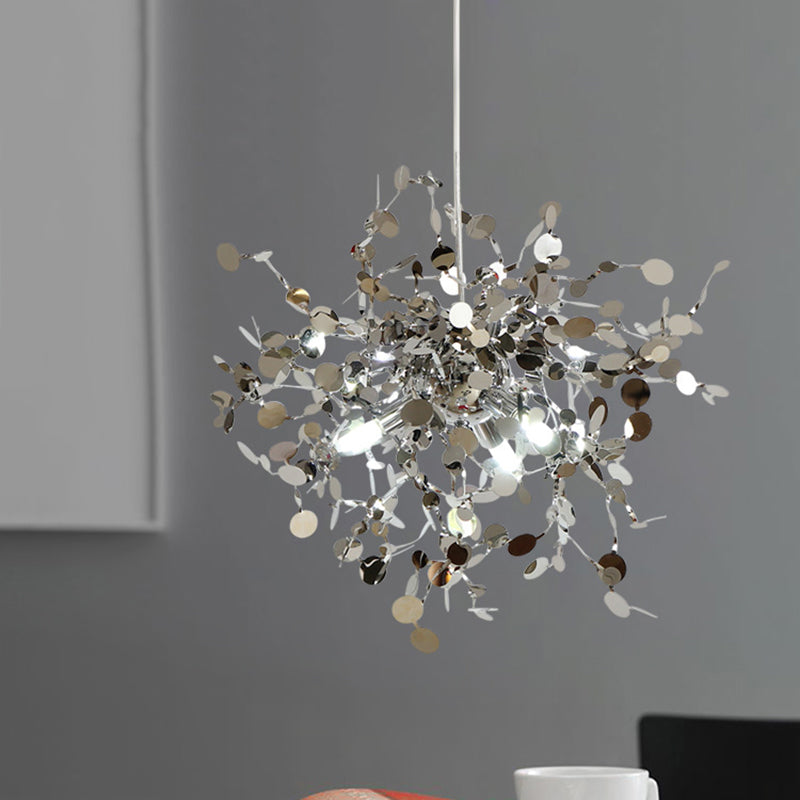 Modern Sputnik Pendant Light Fixture Metal LED Hanging Ceiling Light in Silver for Living Room