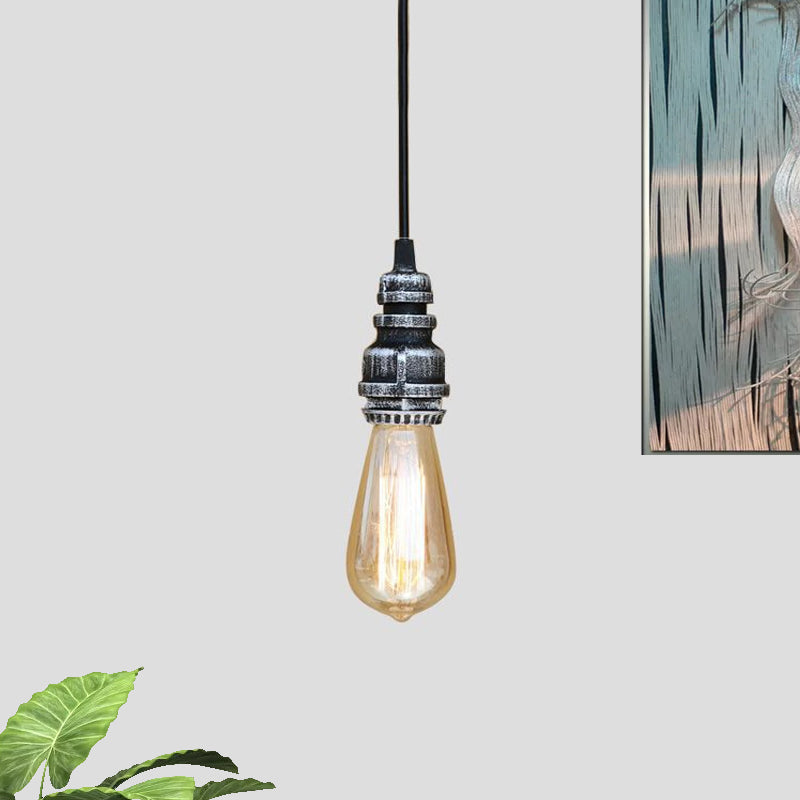 Industrial Stylish Open Bulb Ceiling Fixture 1 Head Metal Adjustable Hanging Lamp with Pipe in Black/Silver