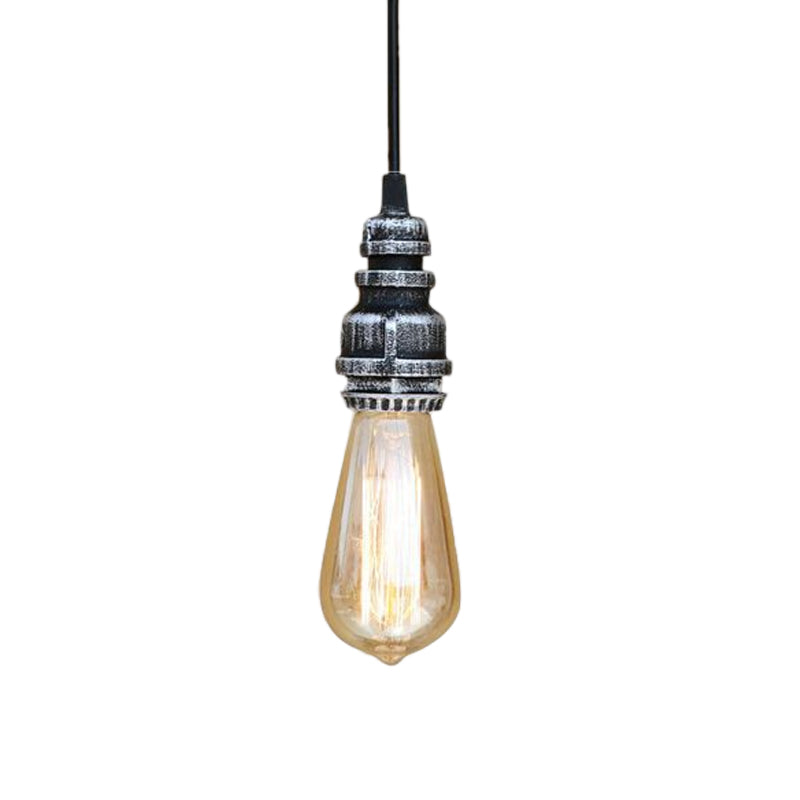 Industrial Stylish Open Bulb Ceiling Fixture 1 Head Metal Adjustable Hanging Lamp with Pipe in Black/Silver