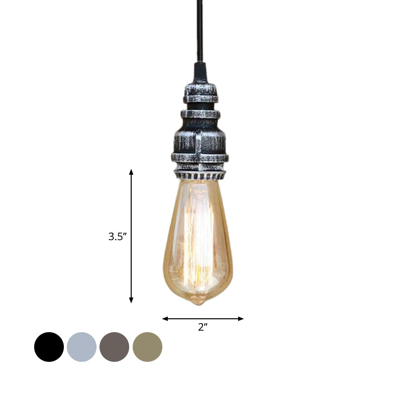 Industrial Stylish Open Bulb Ceiling Fixture 1 Head Metal Adjustable Hanging Lamp with Pipe in Black/Silver