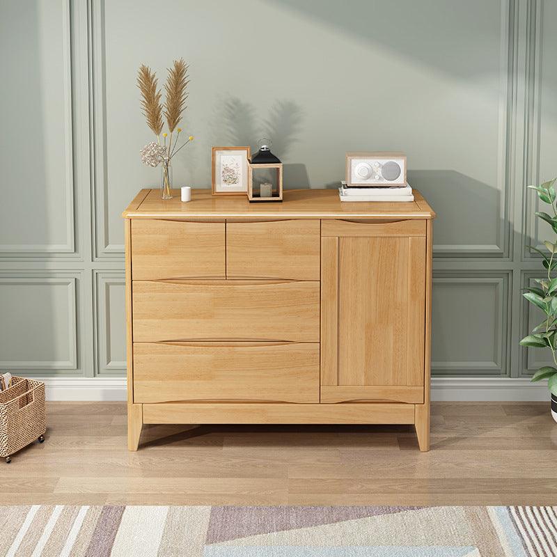 Contemporary Rubber Wood Storage Chest Horizontal Chest with Drawers