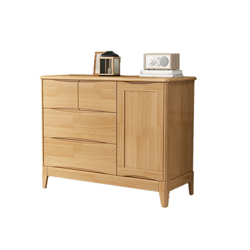 Contemporary Rubber Wood Storage Chest Horizontal Chest with Drawers