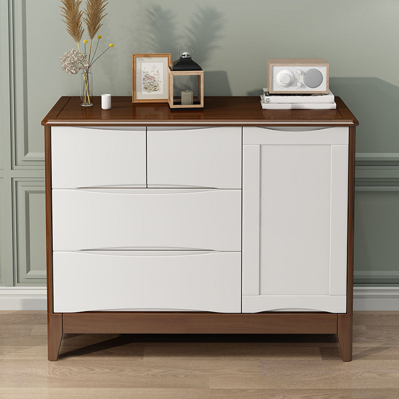 Contemporary Rubber Wood Storage Chest Horizontal Chest with Drawers