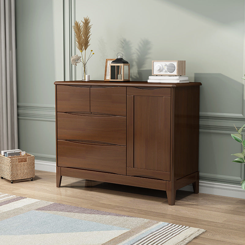 Contemporary Rubber Wood Storage Chest Horizontal Chest with Drawers