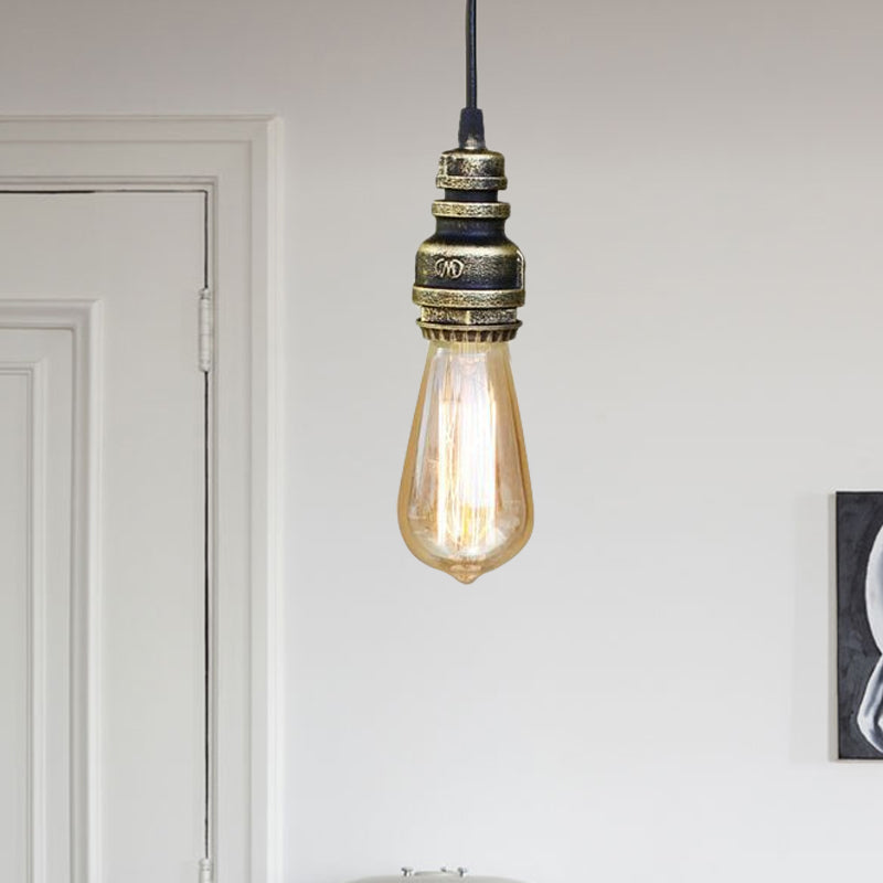 Industrial Stylish Open Bulb Ceiling Fixture 1 Head Metal Adjustable Hanging Lamp with Pipe in Black/Silver