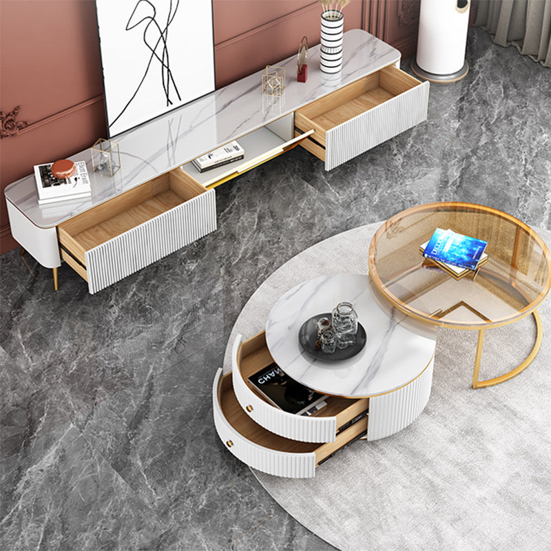 Stone Top Media Console Modern TV Media Stand with Gold Metal Legs