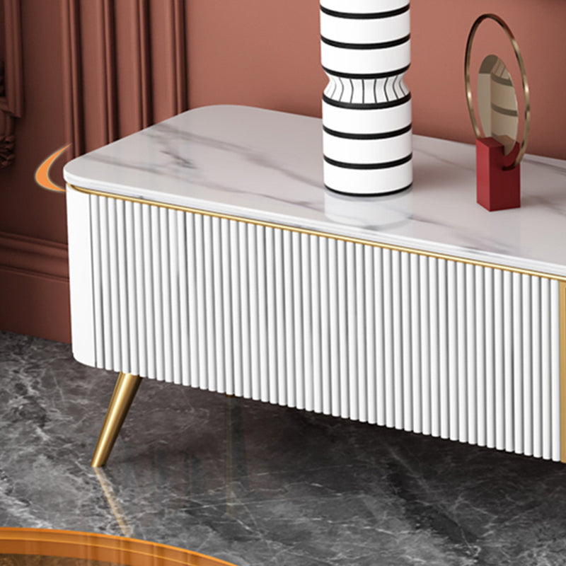 Stone Top Media Console Modern TV Media Stand with Gold Metal Legs