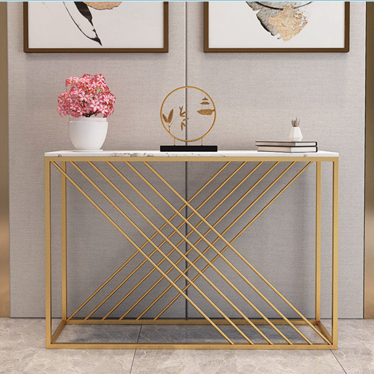 12" W Glam Marble Console Table Rectangle Stain Resistant Accent Table for Hall