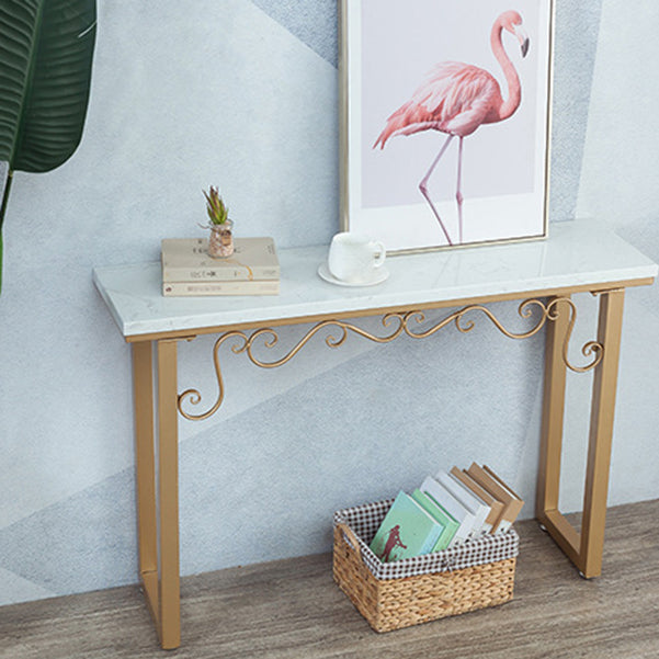 Glam Marble Console Table 12" W Rectangle Sled Accent Table for Hall
