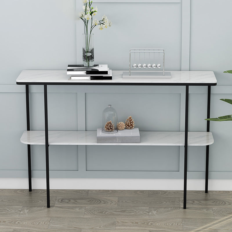 Modern Marble Console Table 12" W Rectangle 1-shelf Accent Table for Hall