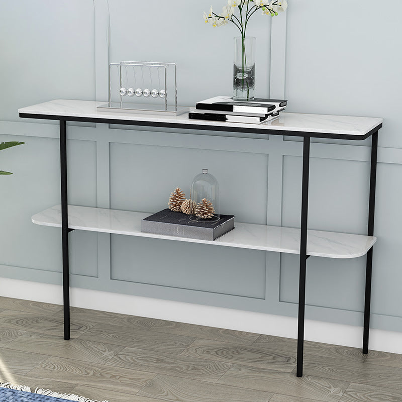 Modern Marble Console Table 12" W Rectangle 1-shelf Accent Table for Hall