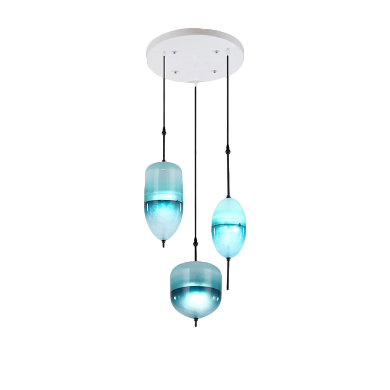 Modernist Teardrop Cluster Pendant Glass 3 Lights Living Room Hanging Light Fixture in Blue