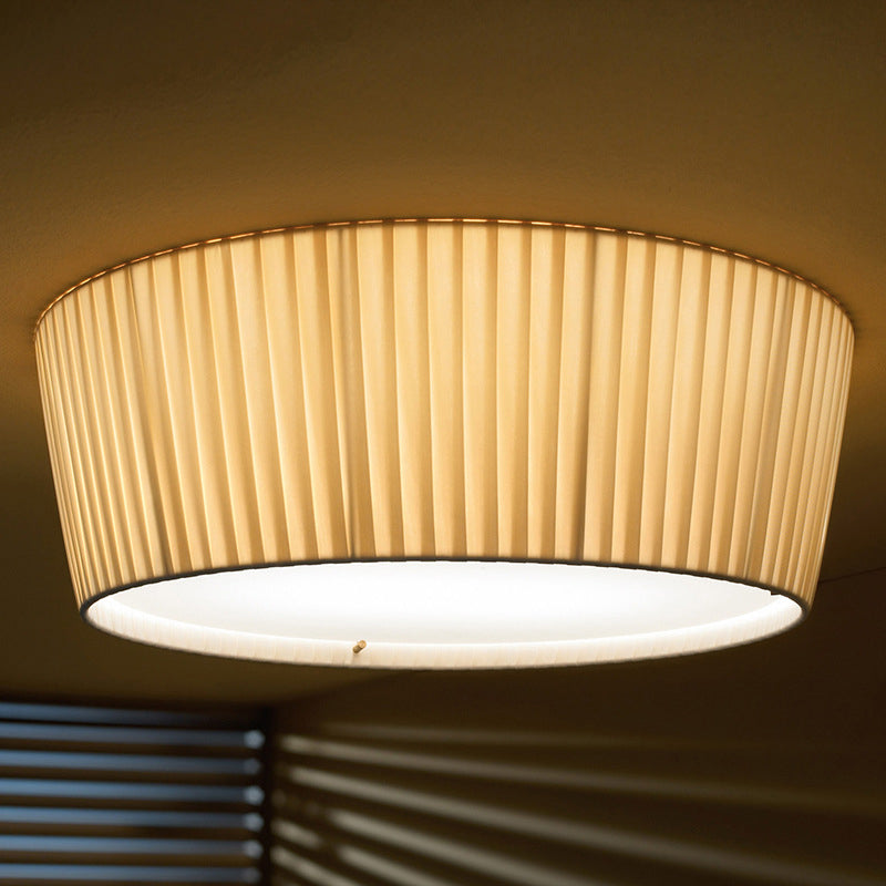 Fabric Drum Shape Flush Ceiling Light Modern Multi Lights Flush Light Fixtures in Yellow