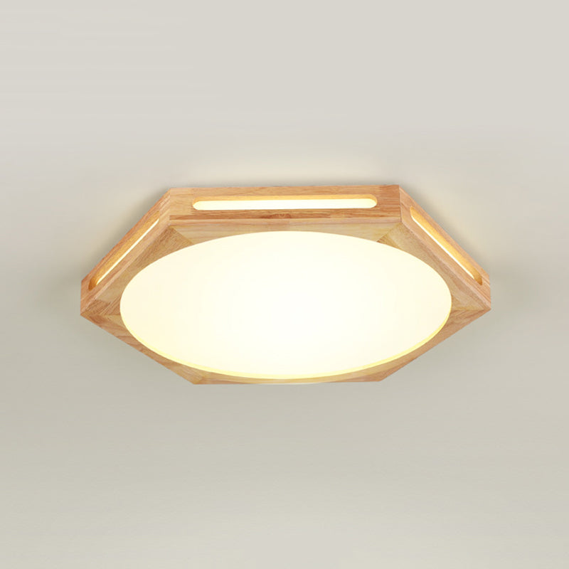 Wood Geometric Shape Flush Ceiling Light Modern 1 Light Flush Light Fixtures in Brown