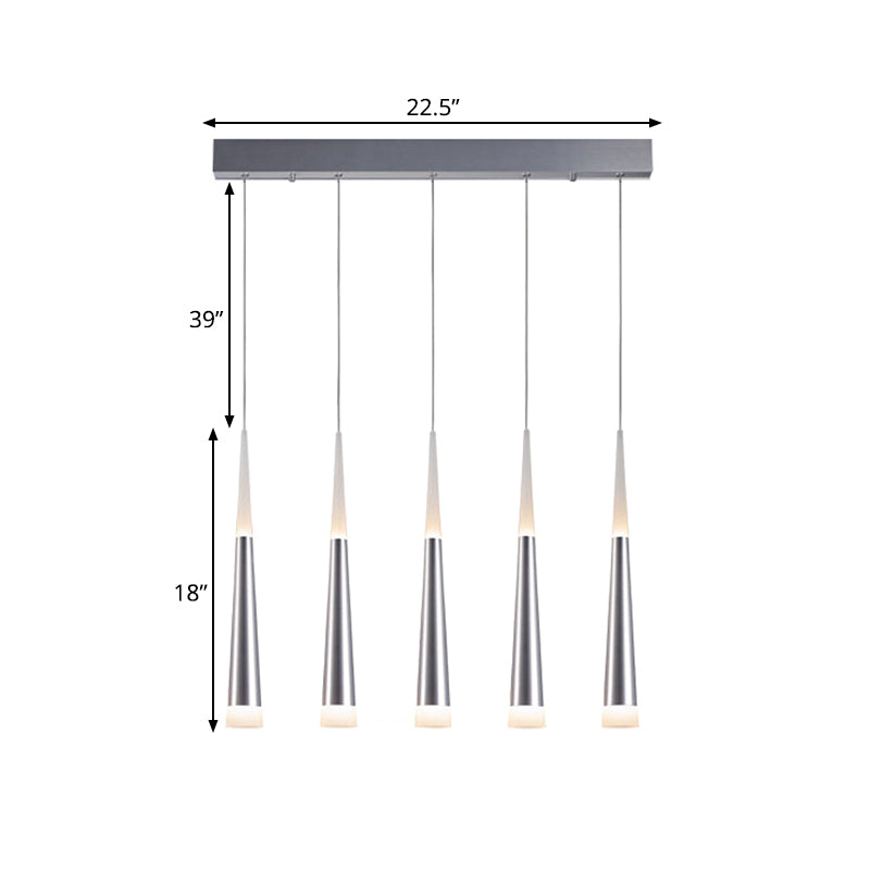 Tapered Hanging Lamp Modern Metal 5/6 Heads Silver Hanging Pendant Light for Dining Room in Warm/White/Neutral