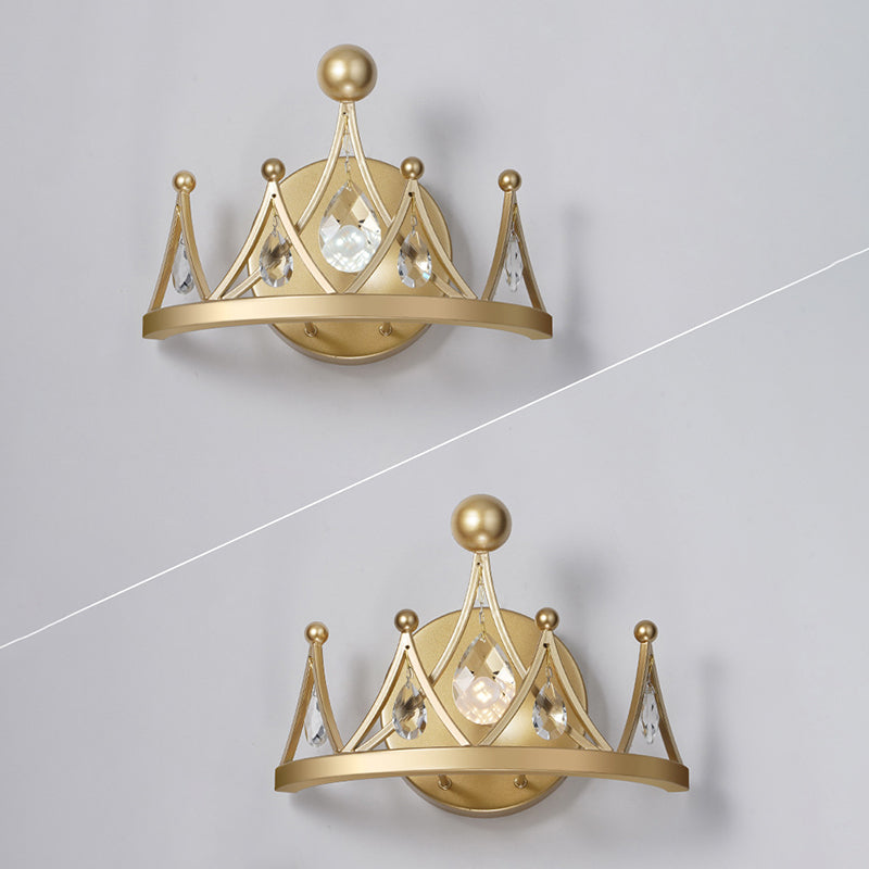 Crystal Crown Shape Wall Lights Modern Style 1 Light Wall Light Sconce in Brass
