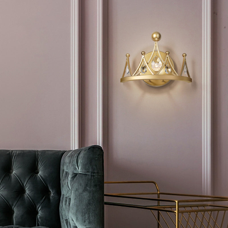 Crystal Crown Shape Wall Lights Modern Style 1 Light Wall Light Sconce in Brass