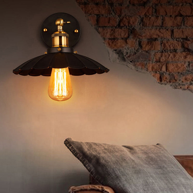 Metal Geometric Shape Wall Lights Industrial 1-Light Wall Light Sconce in Black