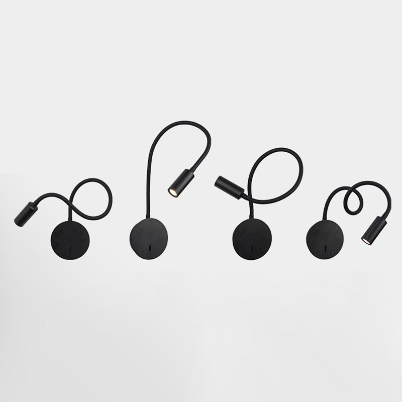 Round Shape Reading Wall Lighting Modern Style Metal Wall Mounted Lighting in Black