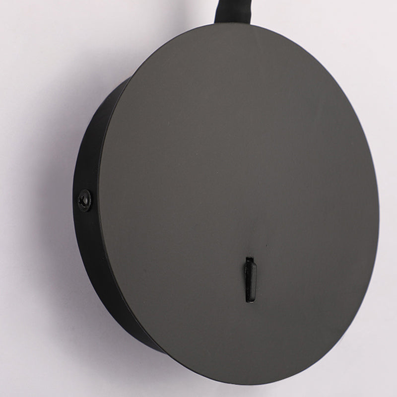 Round Shape Reading Wall Lighting Modern Style Metal Wall Mounted Lighting in Black