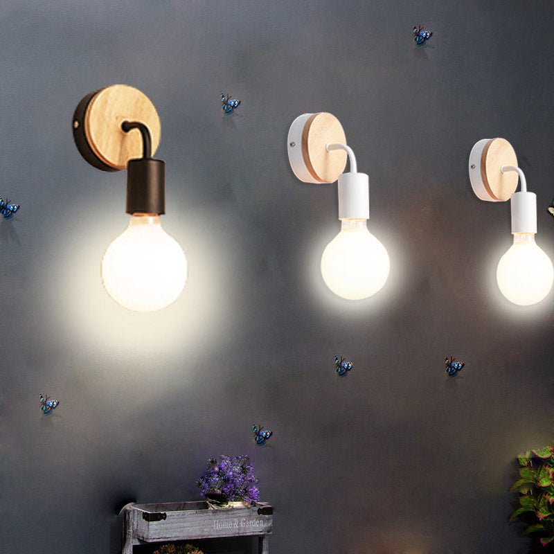 Modern Creative Wood Wall Lamp 1-Light Bare Bulb Wall Light for Bedroom