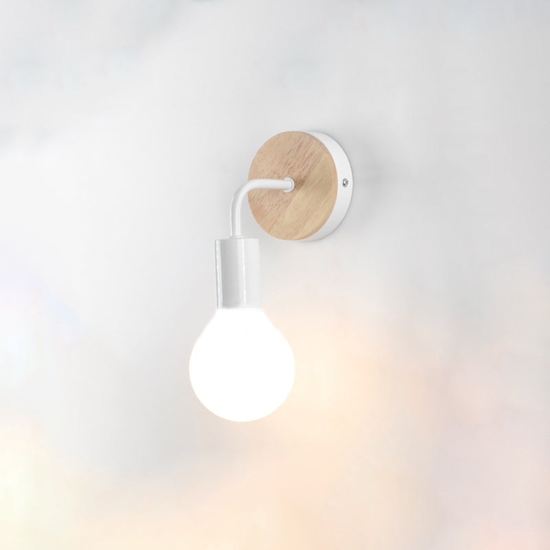 Modern Creative Wood Wall Lamp 1-Light Bare Bulb Wall Light for Bedroom