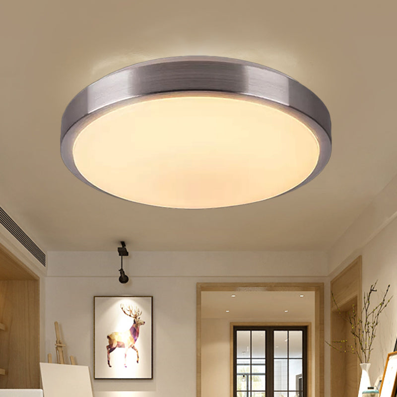 Aluminum Round Flush Light with Acrylic Diffuser Modern Warm/White Light LED Balcony Ceiling Mounted Light in Silver, 8"/11.5" Dia