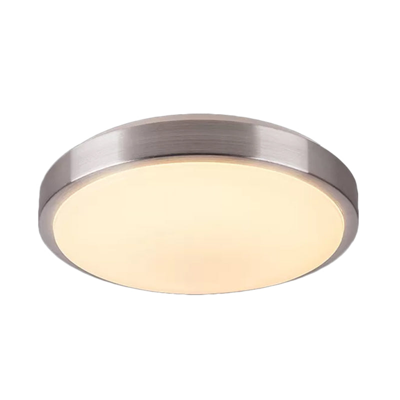 Aluminum Round Flush Light with Acrylic Diffuser Modern Warm/White Light LED Balcony Ceiling Mounted Light in Silver, 8"/11.5" Dia