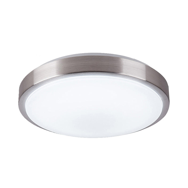 Aluminum Round Flush Light with Acrylic Diffuser Modern Warm/White Light LED Balcony Ceiling Mounted Light in Silver, 8"/11.5" Dia