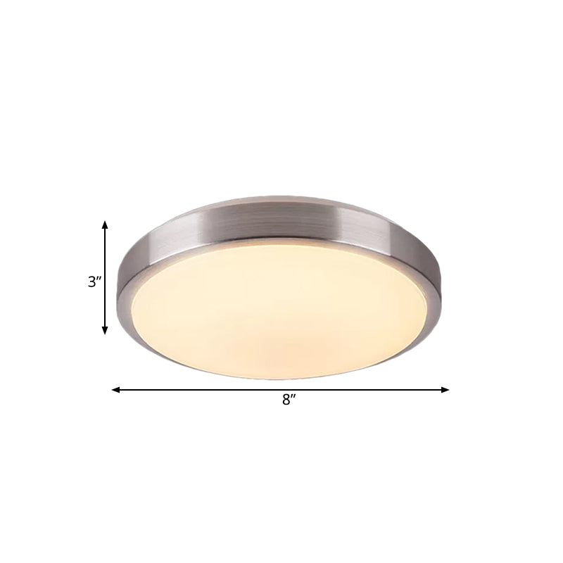 Aluminum Round Flush Light with Acrylic Diffuser Modern Warm/White Light LED Balcony Ceiling Mounted Light in Silver, 8"/11.5" Dia