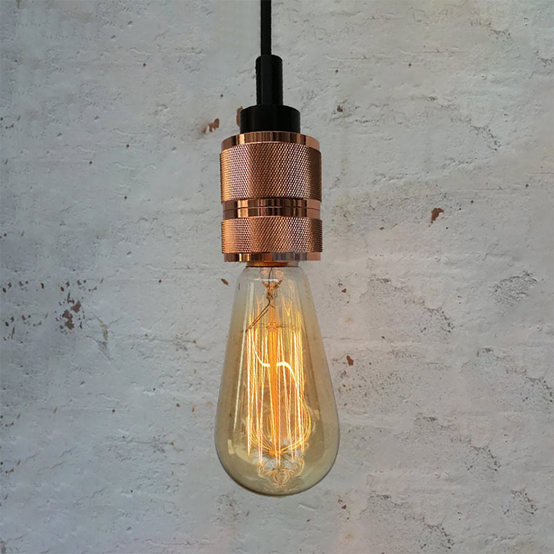 Metallic Exposed Bulb Pendant Lighting Industrial 1 Head Restaurant Ceiling Fixture with Adjustable Cord in Copper/Black