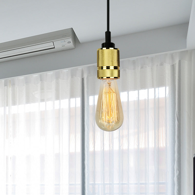 Metallic Exposed Bulb Pendant Lighting Industrial 1 Head Restaurant Ceiling Fixture with Adjustable Cord in Copper/Black