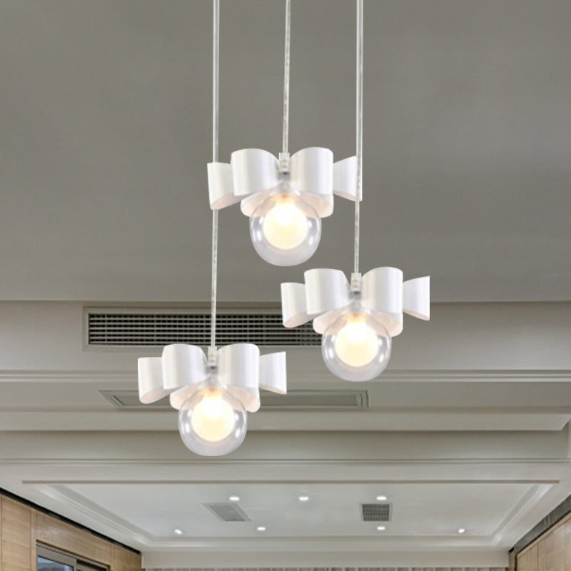 Iluminación colgante de esfera blanca con diseño de arco contemporáneo 1/3 luces lámpara de colgar de vidrio transparente