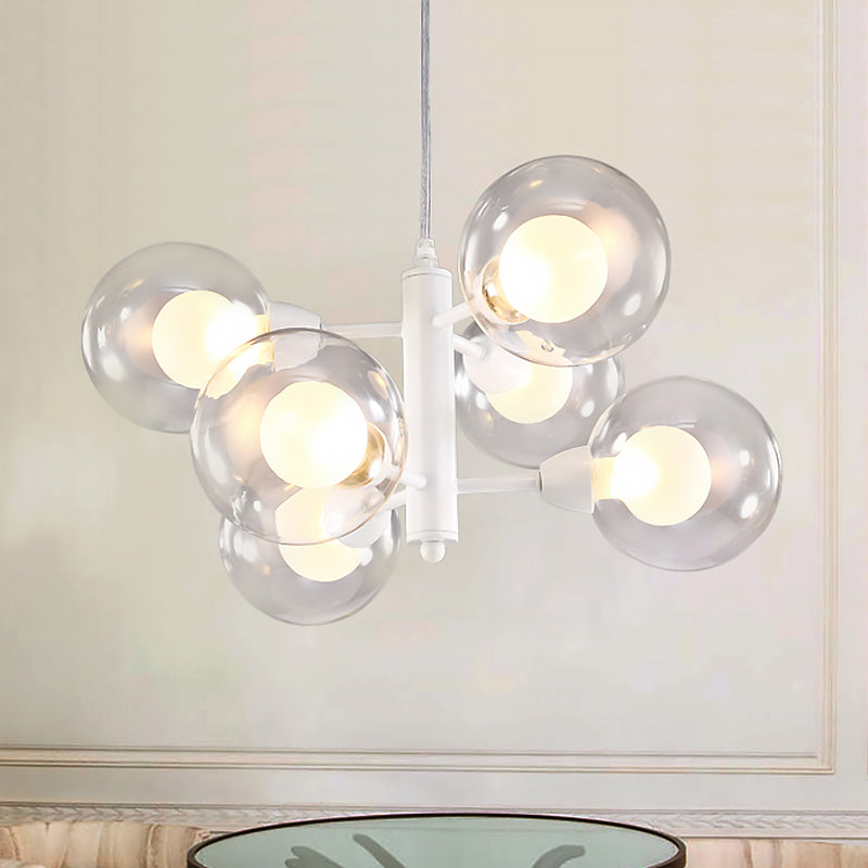 Globe Dining Room Chandelier Clear Glass 3/6/9 Lights Modern Led Hanging Ceiling Light in White