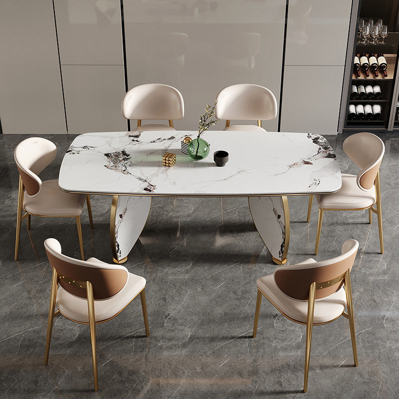 Luxurious 1/4/5/7 Pieces Rectangle Dining Set Sintered Stone Top Dinette Table Set