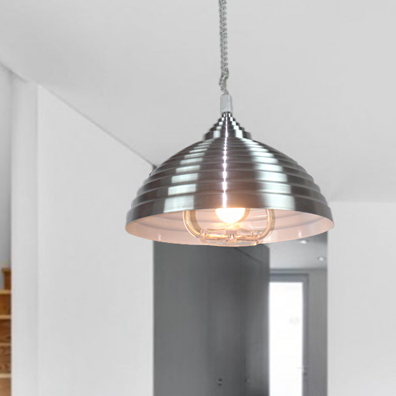 Rose rood/nikkel koepelhanglicht vintage metaal 1 lamp indoor hanger verlichting met geribbeld ontwerp