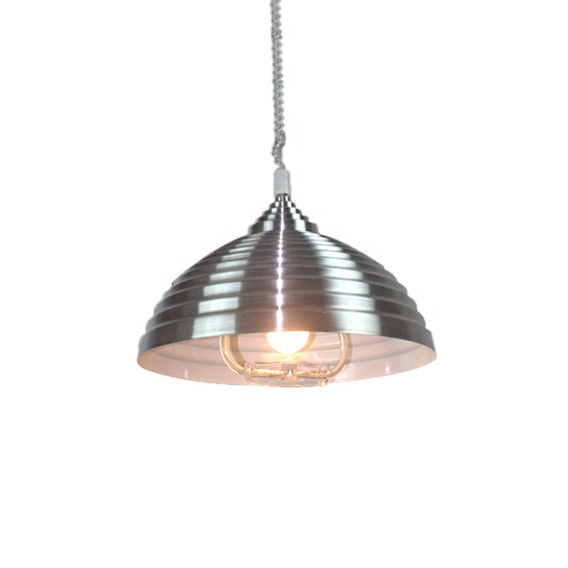 Rose rood/nikkel koepelhanglicht vintage metaal 1 lamp indoor hanger verlichting met geribbeld ontwerp