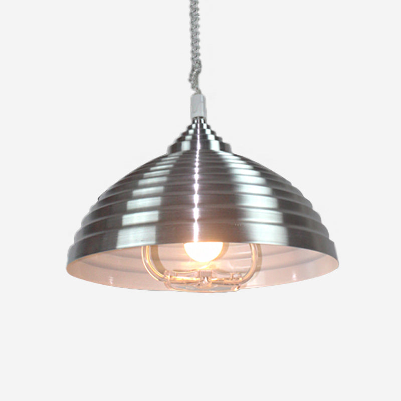 Rose rood/nikkel koepelhanglicht vintage metaal 1 lamp indoor hanger verlichting met geribbeld ontwerp