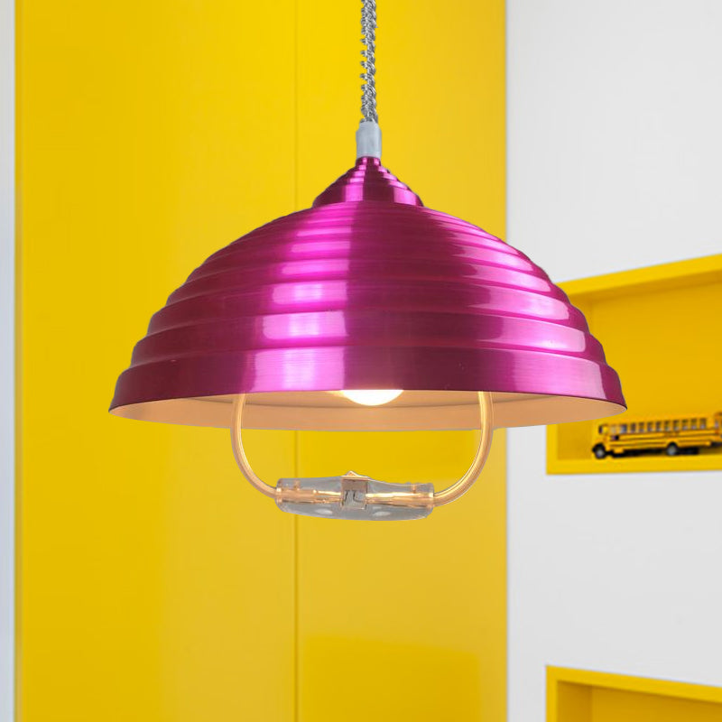 Rose rood/nikkel koepelhanglicht vintage metaal 1 lamp indoor hanger verlichting met geribbeld ontwerp