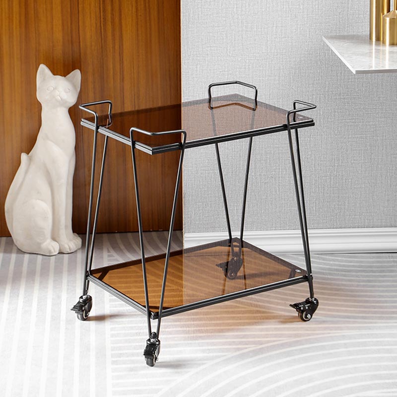 Contemporary 23.62"H Rolling Prep Table Rectangular Metal Prep Table for Dining Room