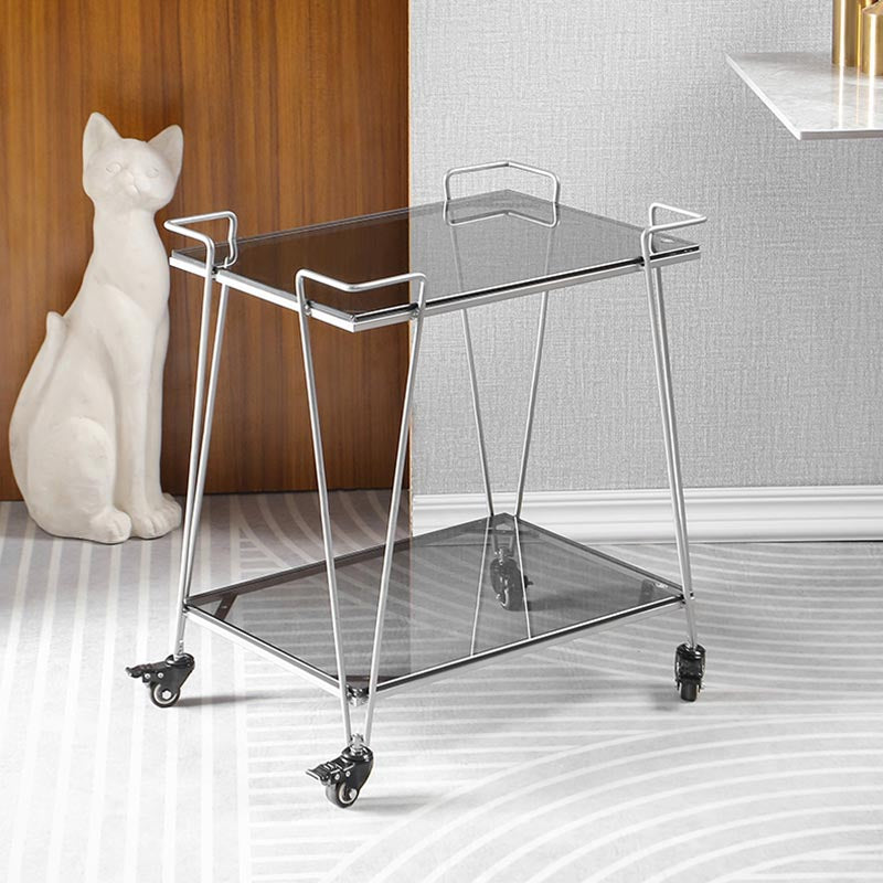 Contemporary 23.62"H Rolling Prep Table Rectangular Metal Prep Table for Dining Room