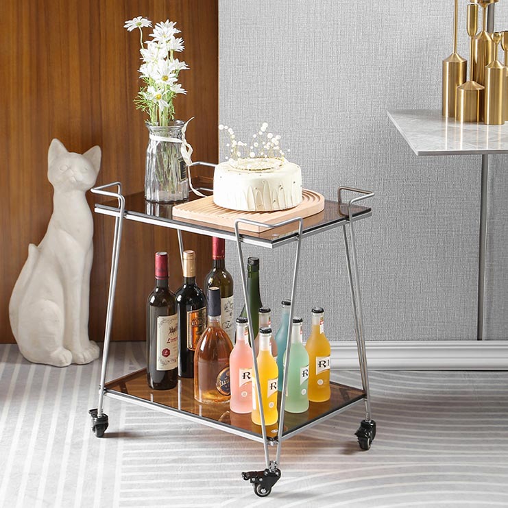 Contemporary 23.62"H Rolling Prep Table Rectangular Metal Prep Table for Dining Room