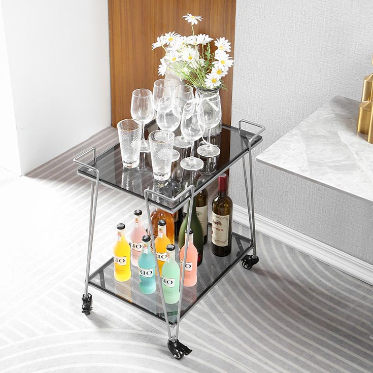 Contemporary 23.62"H Rolling Prep Table Rectangular Metal Prep Table for Dining Room