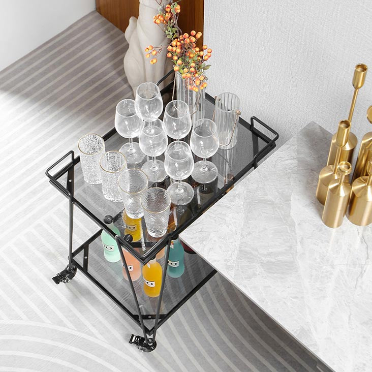 Contemporary 23.62"H Rolling Prep Table Rectangular Metal Prep Table for Dining Room